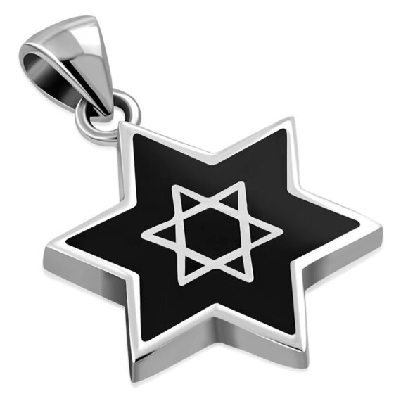 𝅺men's/unisex Star of David in Black Enamel on 925 Silver Pendant & chain - Picture 1 of 3